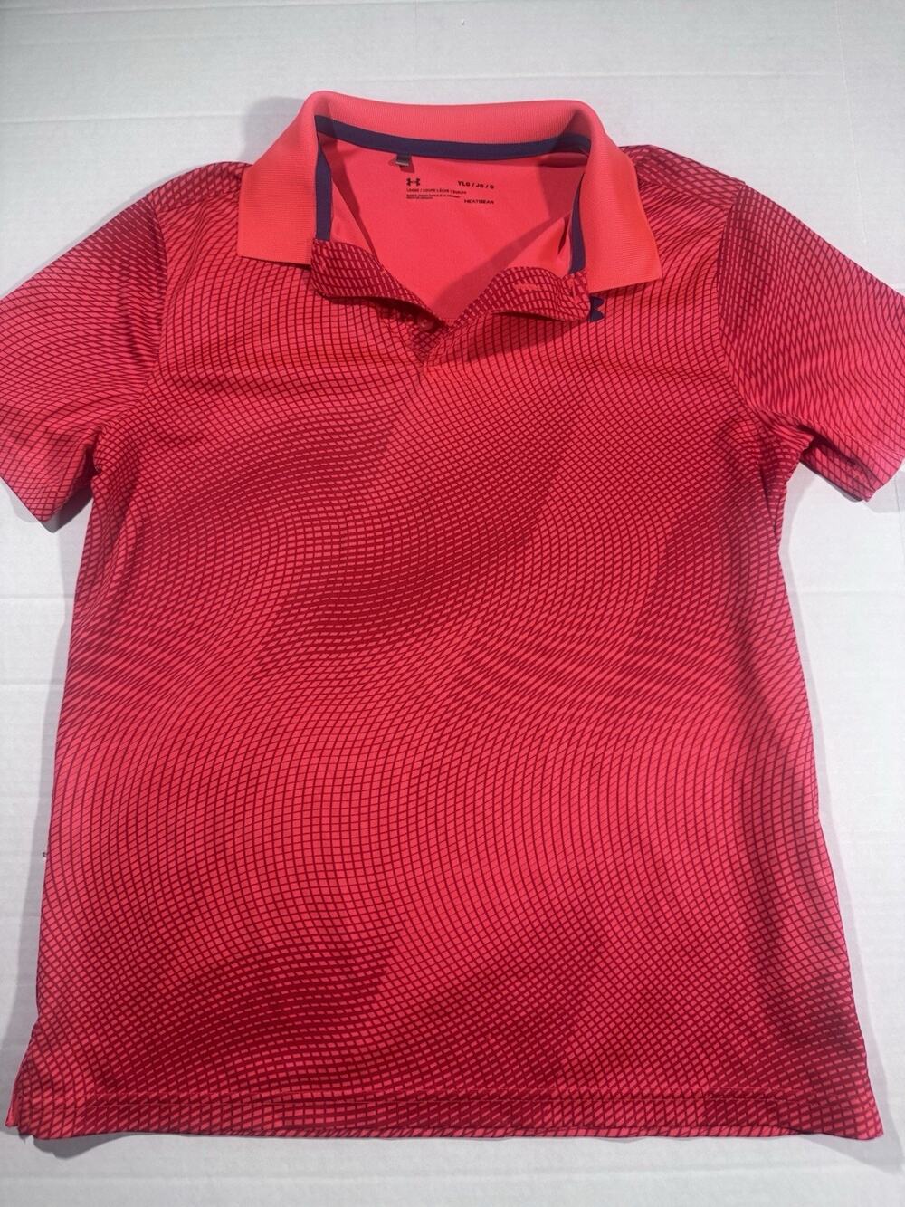 Under Armour Boys HeatGear Geometric Logo Polo Shirt Pink/Navy Short Sleeve